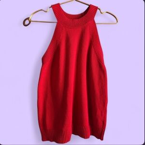 Red chunky knit halter tank | 90s minimal sweater top